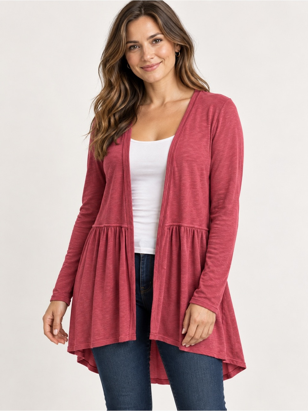 T.La Open-Front Hooded Cardigan in Rose